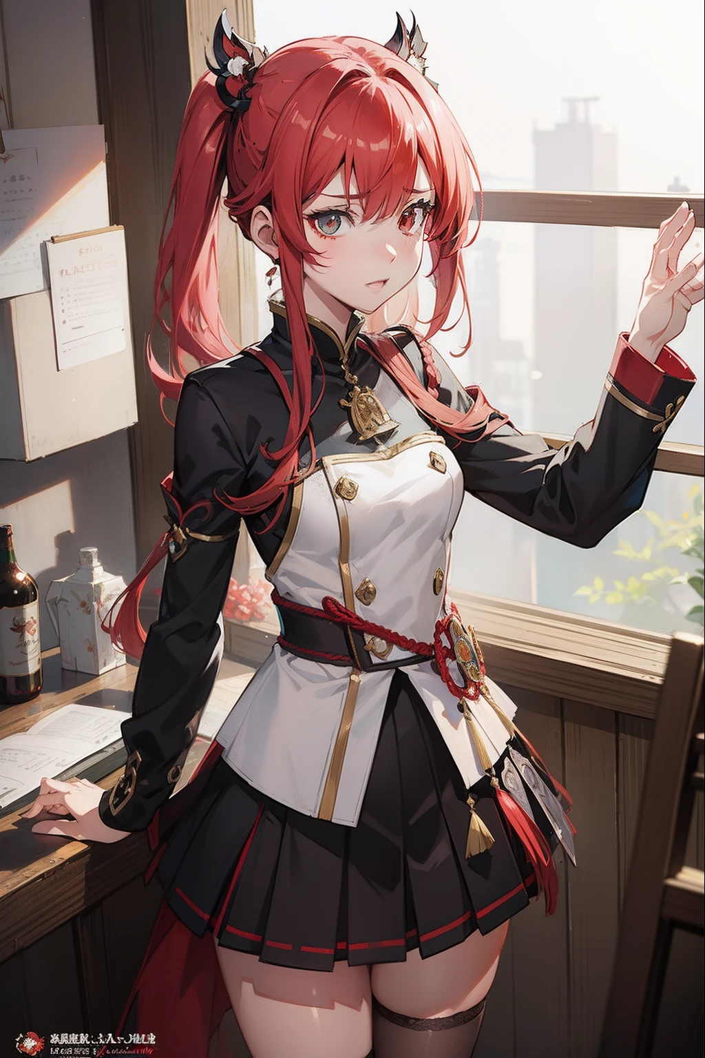 Menina anime com cabelo vermelho e um vestido preto em uma borda, Cushart Krenz arte chave feminina, tou, Cushart Krenz, Cushart Kenz, Guweiz em Pixiv ArtStation, arte chave detalhada do anime, Arte Oficial, Loli, Impacto de Ayaka Genshin, Cushart, pixiv 3dcg |, arte oficial