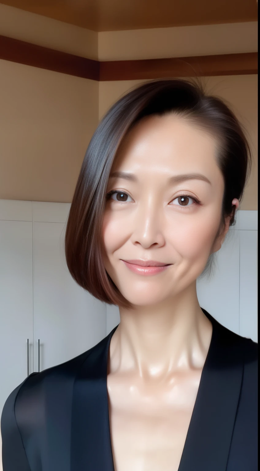 tutor、Woman in suit、Shorthair、(Colossal tits:1.3)、(tmasterpiece、top-quality)、((50-year-old female:1.ung and cute Japanese face, Dewy skin, Soft portrait shots,8K,、very very beautiful、No bra