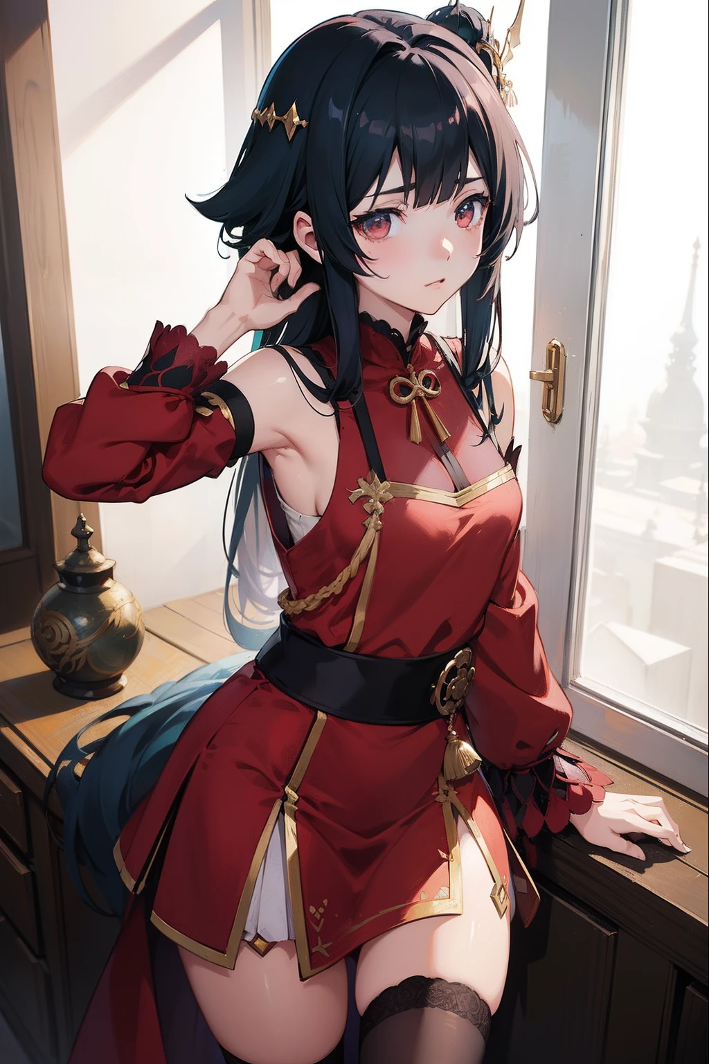 Beautiful enchantress in a cozy dress