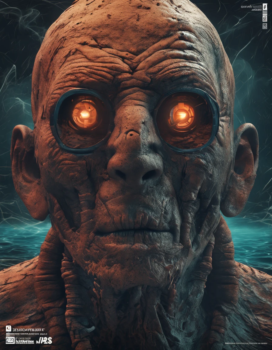 a person with a watch on his face, Directed by: Artur Tarnowski, Vencedor do Concurso Zbrush Central, arte conceitual, Horror em Mar Profundo, olhos androides, time consumes us all, C 4 D