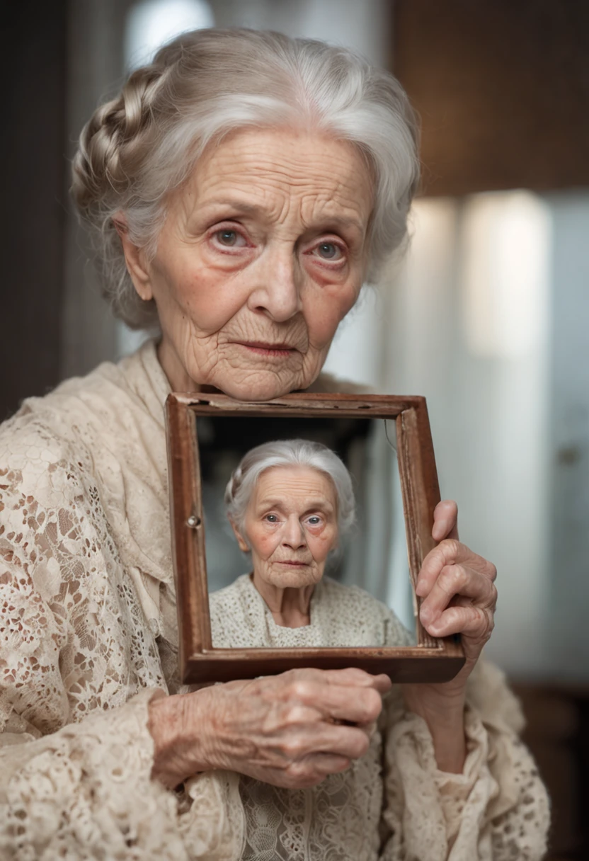 old woman with mirror 8k