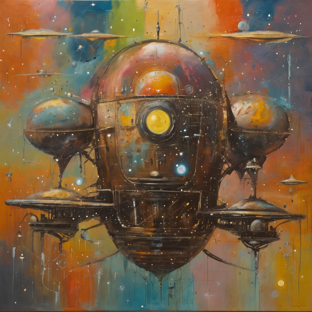 alta qualidade, Extraterrestre, Alien half robot, fundo com estrelas, Luas, Planetas , Disco Voador, NAve Espacial, scientific fiction, retro, Anos de 1950, SCi-fi, lost in space,
