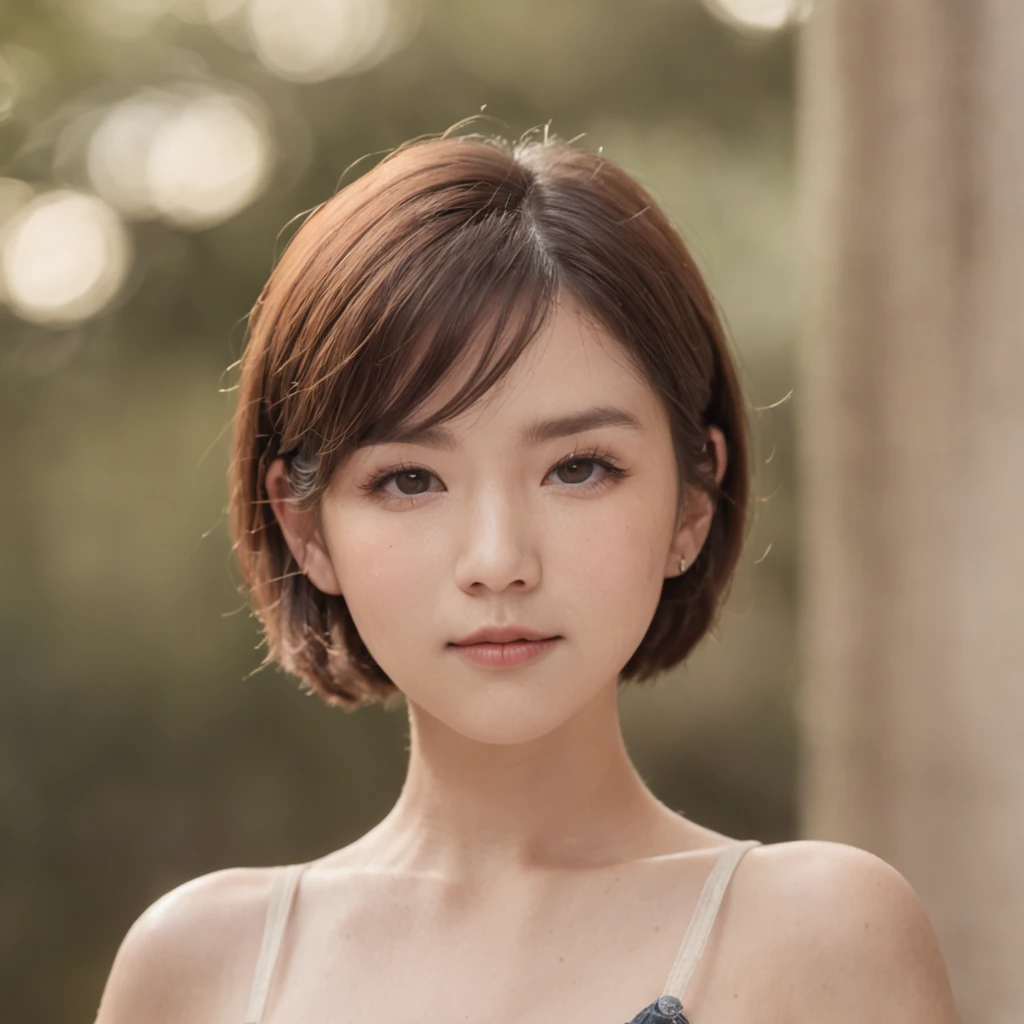 18-year-old girl, short hair, white top. closeup shot.