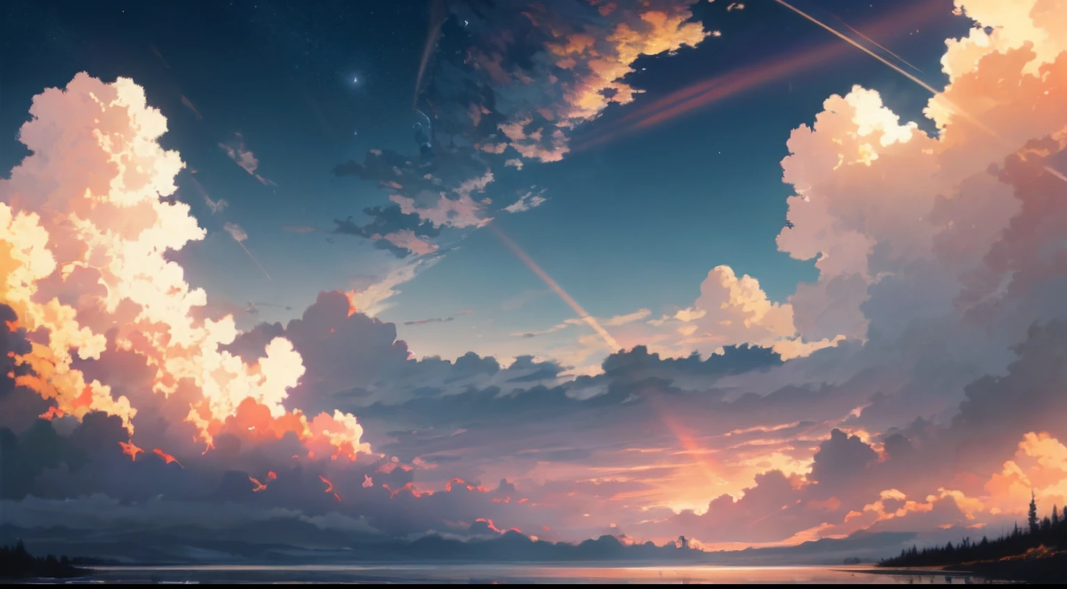 Purple sky，Black clouds in the distance，The picture is depressing，8k