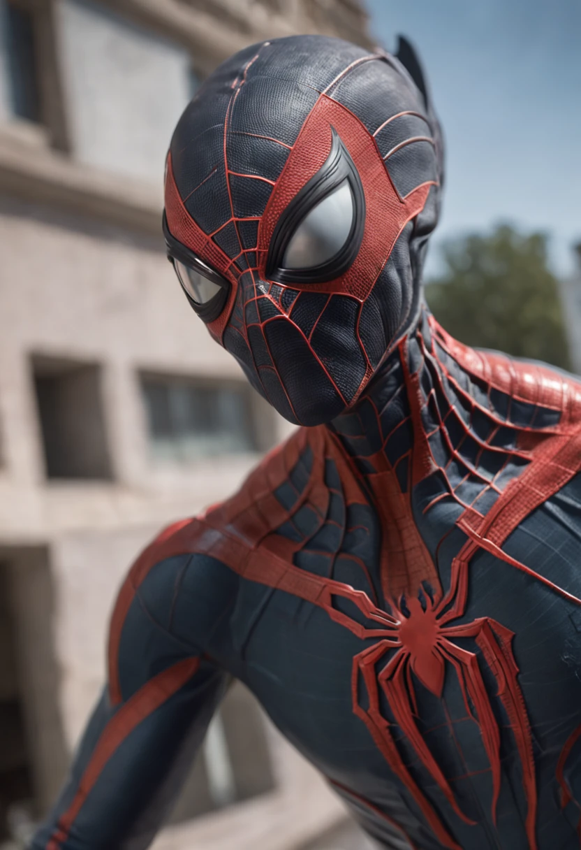 Invading aliens，wearing spiderman suit, Invasive insects，8 legs，uncanny，blood vess，，Murderous，Full body like，combats，The city was destroyed，of a real，Facial features are carefully depicted，Realistic skin texture，Dark style，depth of fields，high light，Real light，Ray traching，oc rendered，Hyper-realistic，best qualtiy，8K，Works of masters，super-fine，Detailed pubic hair，Correct anatomy，sharp focus on eyes，Bokeh，Facial features are carefully depicted