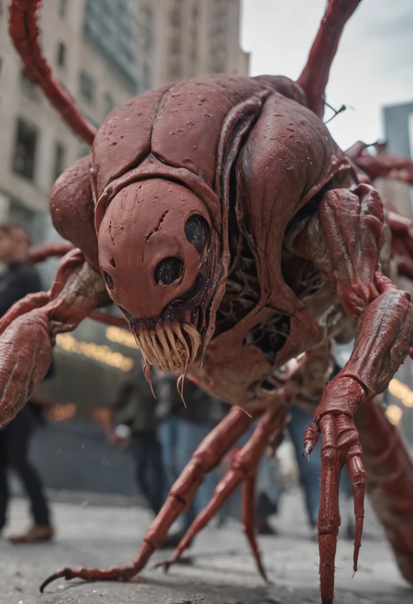 Invading aliens，wearing spiderman suit, Invasive insects，8 legs，uncanny，blood vess，，Murderous，Full body like，combats，The city was destroyed，of a real，Facial features are carefully depicted，Realistic skin texture，Dark style，depth of fields，high light，Real light，Ray traching，oc rendered，Hyper-realistic，best qualtiy，8K，Works of masters，super-fine，Detailed pubic hair，Correct anatomy，sharp focus on eyes，Bokeh，Facial features are carefully depicted