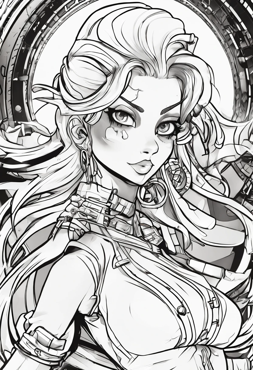 chica sexy de anime+big brass+blanco y negro+(dibujos para colorear:0.8)