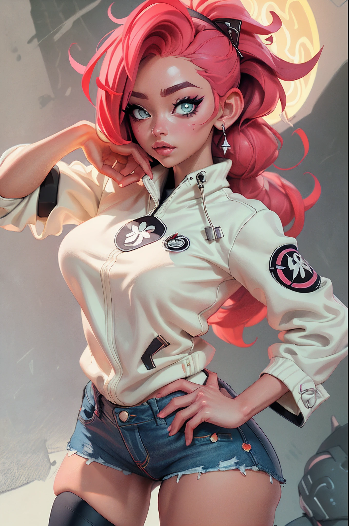 ((Best quality)), ((Masterpiece)), ((Realstic)) and ultra-detailed pchaudography, Tsuande, Pretty Girl Tsunade de Naruto, Jolie fille, cheveux jaune clair, parti, neon light. Elle a ((cheveux blanc)), porte un (Top Tech-Wear) et un (corde noire, motif rouge:1.2) , ((beautiful and aesthetic)), sexy, gros seins, chaud, grosse poitrine, eigaka e6