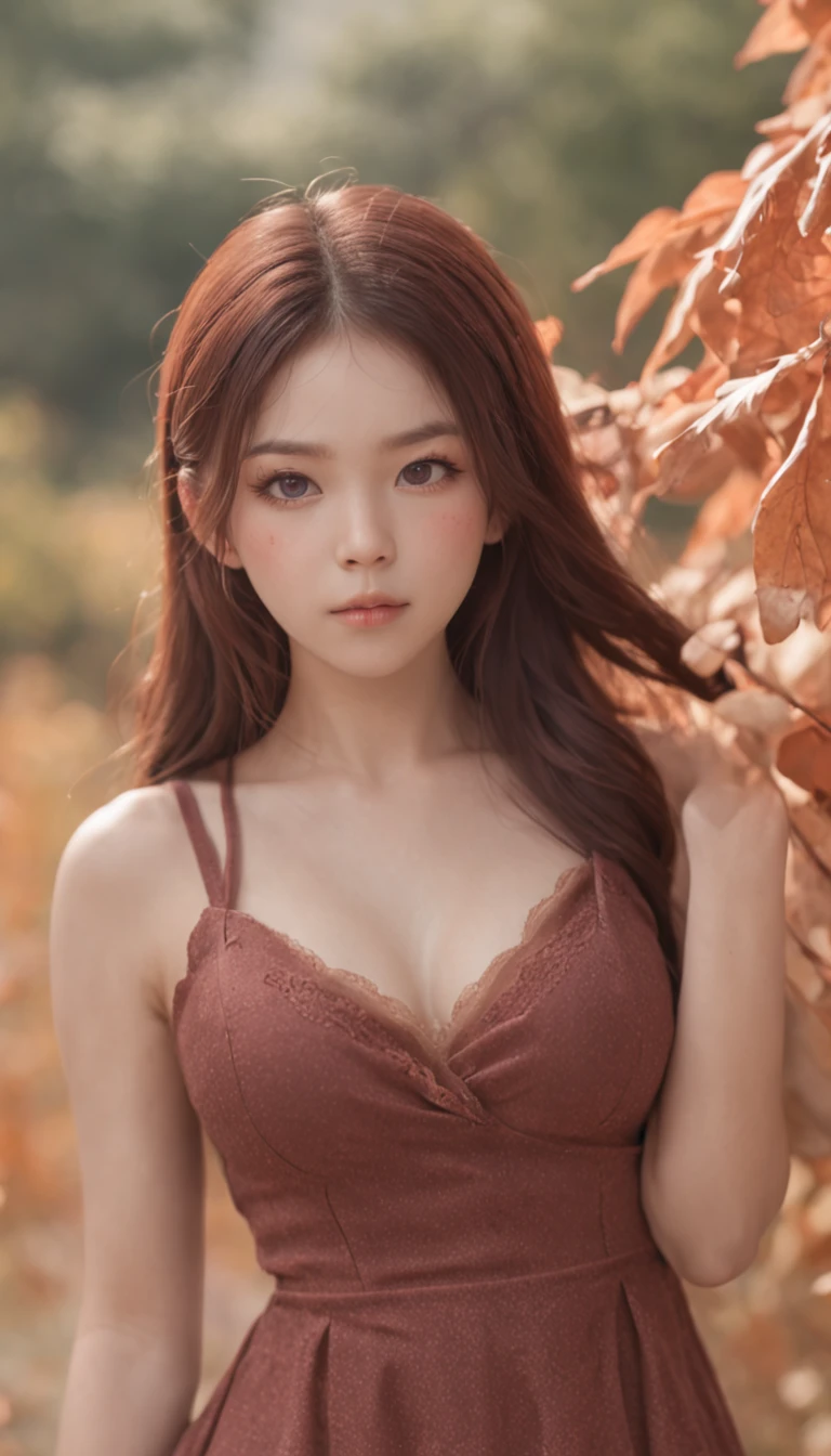 drooing eyes、Long hairstyle、Little fat girl、A dark-haired、A little angry face、Autumn landscape、Hair illuminated by the sun、hitornfreckles、tiny chest、Round Ass、Camisole、undergarment、full bodyesbian