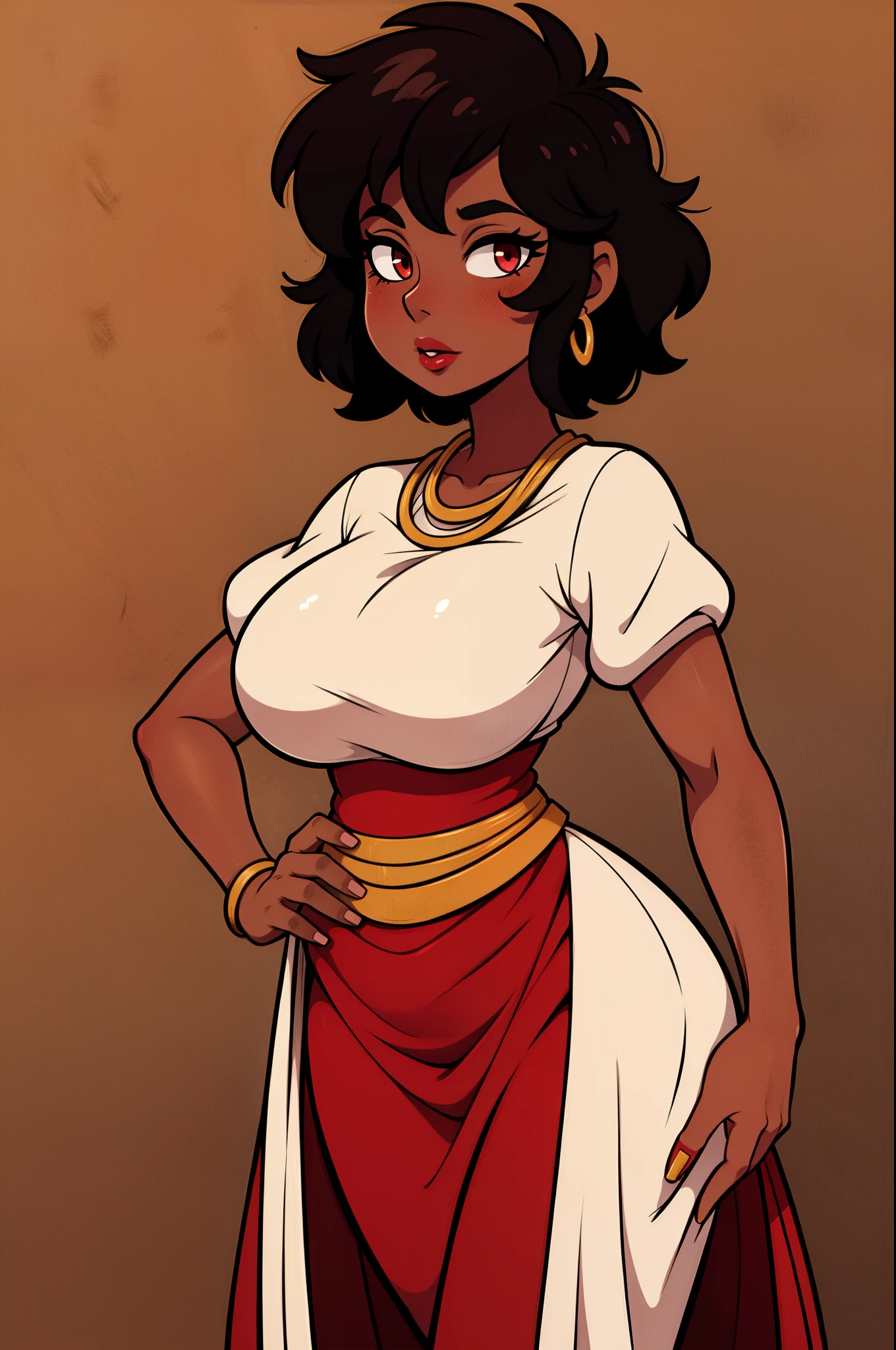 darkskinned female, roman clothing, bimbo, red lips