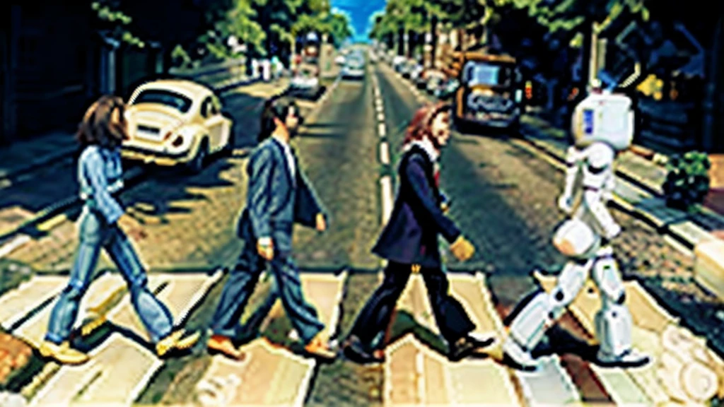 4 robots crossing abbey road