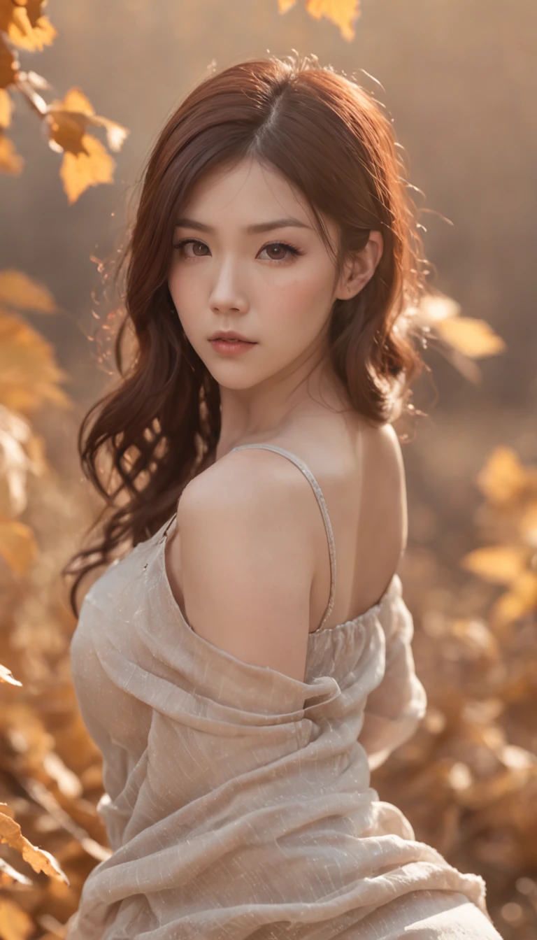 drooing eyes、Long hairstyle、Little Fat Woman、30-years old、Kamimei、Angle from above、A dark-haired、A little angry face、Autumn landscape、Hair illuminated by the sun、hitornfreckles、tiny chest、Round Ass、Camisole、undergarment、full bodyesbian