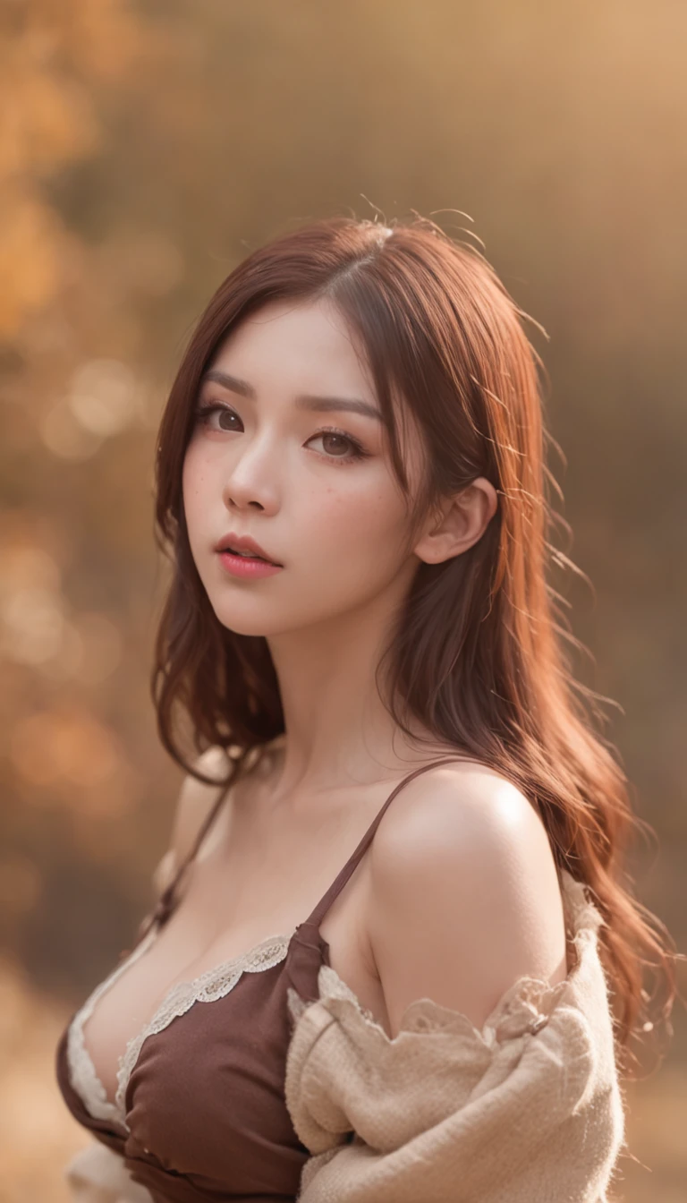 drooing eyes、Long hairstyle、Little Fat Woman、30-years old、Kamimei、Angle from above、A dark-haired、A little angry face、Autumn landscape、Hair illuminated by the sun、hitornfreckles、tiny chest、Round Ass、Camisole、undergarment、full bodyesbian