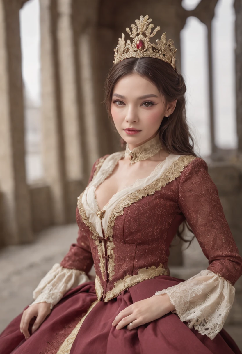Crew dressed in costume , A very elegant and beautiful face, Bring your legs together,, Uniform with big breasts.