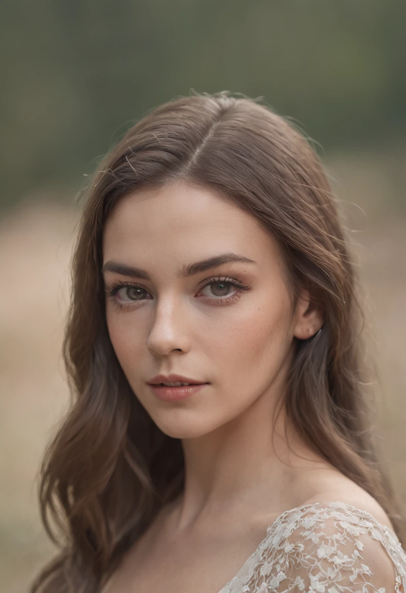 retrato de uma mulher, com olhos azuis claros e cabelo vermelho, pele branca