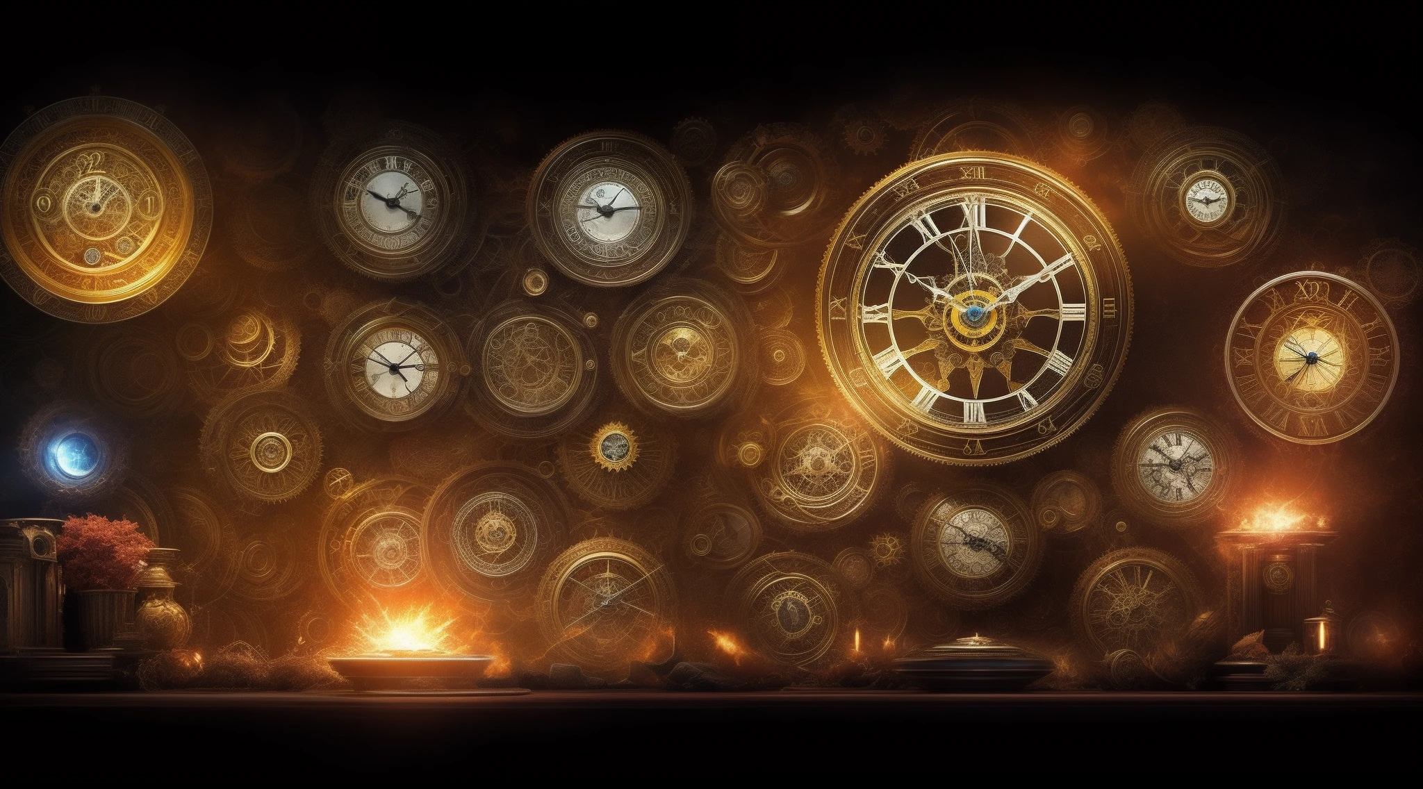 Title: "Cronos: Unraveling the Gears of Time"
Create an intriguing and captivating image for a video thumbnail based on the short story "Cronos: Unraveling the Cogs of Time". The image should capture the essence of time travel, with elements of gears and clocks mixed with futuristic and mysterious elements. Add splashes of bright lights and deep shadows to create a suspenseful mood. Include images of the four protagonists - Dr Julian Kessler, Eva Reynolds, Alexander Falk and Victoria Sutherland - in poses that convey determination and reflection. In the center of the image, highlight the Eternity Clock as the focal point, radiating temporal energy. Colors should be rich and contrasting to attract attention. The image should capture the sense of mystery, adventure, and discovery that permeates the tale.