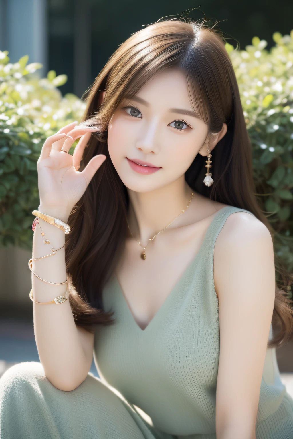 (((8K Very high resolution, high detailing, highly accurate, masutepiece))),Photography & realistic atmosphere,shinny skin,Beautiful skin,fine-grained white skin,Detailed face,Detailed eyes、Dark green eyes,Very pretty eyes,Detailed lips、very beautiful face,Very well-formed face、Lifelike face,shiny beautiful lips,Beautiful eyebrows,Ebisu background drawn in detail,、Delicate Makeup,The best natural makeup for professional stylists(((8K,very high res, high detailing, High Definition, masutepiece))),Japan idle,韓国アイドル,Very beautiful woman,Very beautiful girl,very shapely breasts、Ornaments that match beautiful fashion(((high-detail,high detal,masterpiece,Simple and elegant ornaments,a necklace,Bracelets, the ring, piercings,))),Adornments designed to the smallest detail,Beautiful Women's Mode Fashion,Very stylish and beautiful fashion,Summer fashion,Photograph the whole body,Very Beautiful Japan Woman,age19~23years old,A dress with a beautiful silhouette that is particular about design,Dresses made with attention to detail,Beautiful patterned dresses,Wearing sandals with detailed heels,Wearing beautiful heeled sandals,very beautiful hair with brown hair and shiny,Stylish and very beautiful long hair,Teary-eyed,Gentle smile,watching at viewers,Natural gestures,High-definition Ebisu as a background,Mature and beautiful, Beautiful but a little innocent,natural soft light,(((photorealisim))),Reality Live Action,Beautiful nails with nail art,Beautiful legs、beauty legs,Skirt fluttering in strong winds,Skirt flipping up in strong winds,backshots,facing back,turned around,Very high resolution high detail masterpiece,Face,Natural realistic face,Natural light in the city