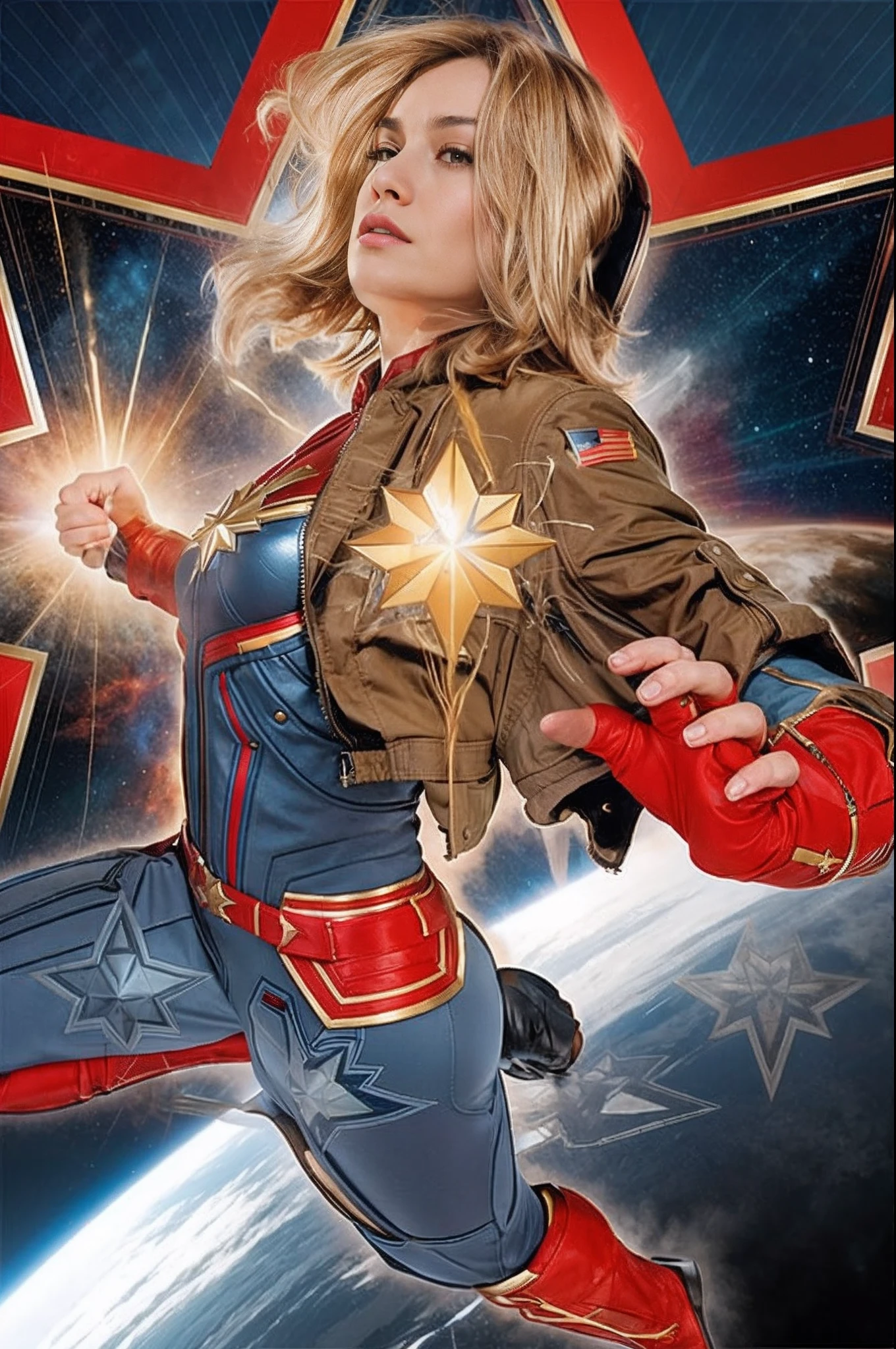 4k, Captain Marvel, cabelo longo, jaqueta de couro.