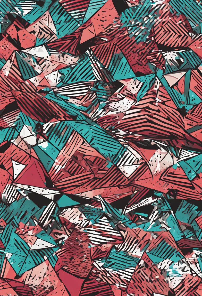 Triangle drawing with tension and depth with hot-cold contrast with seven tonal variations