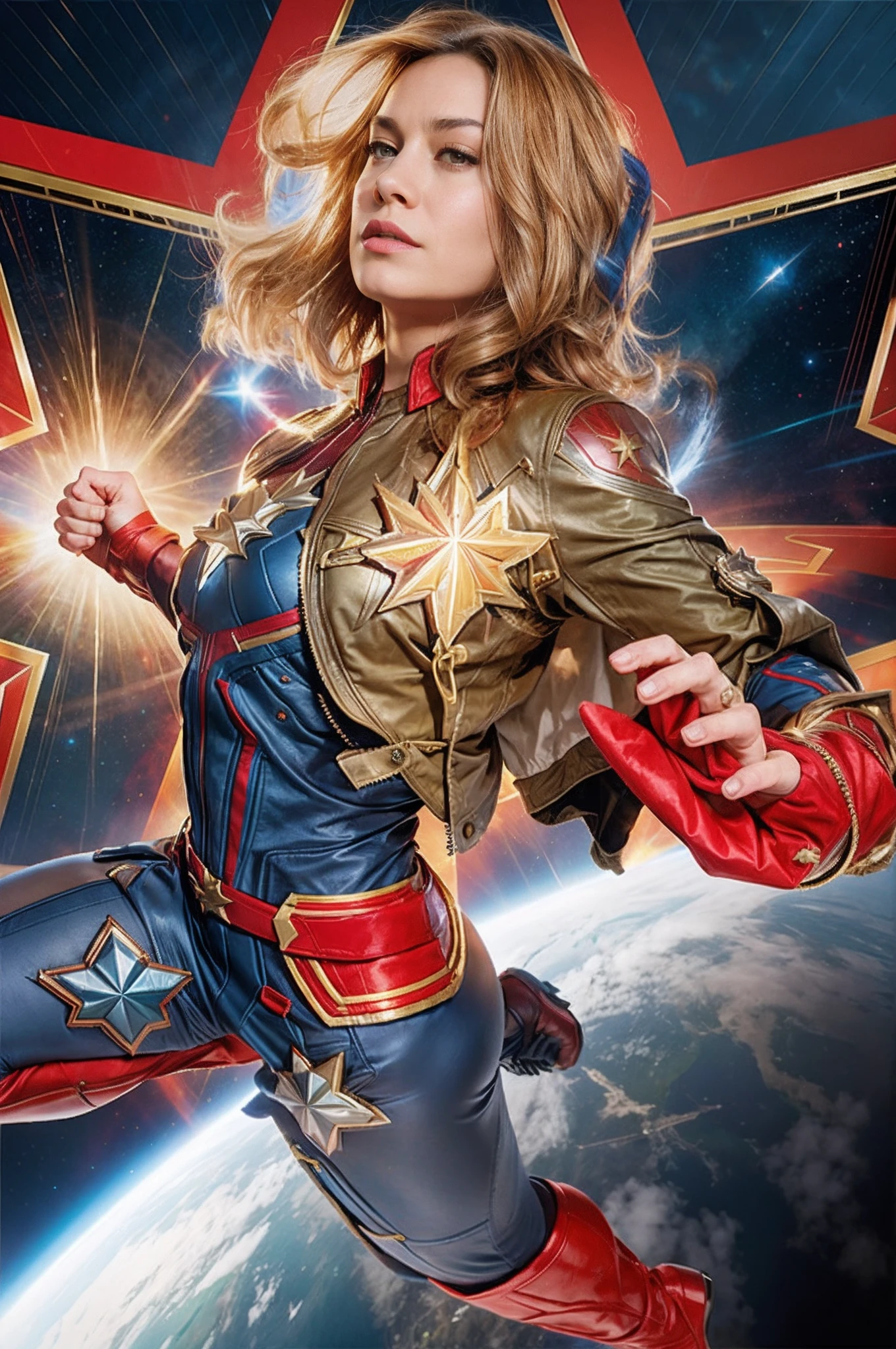 4k, Captain Marvel, cabelo longo, jaqueta de couro.
