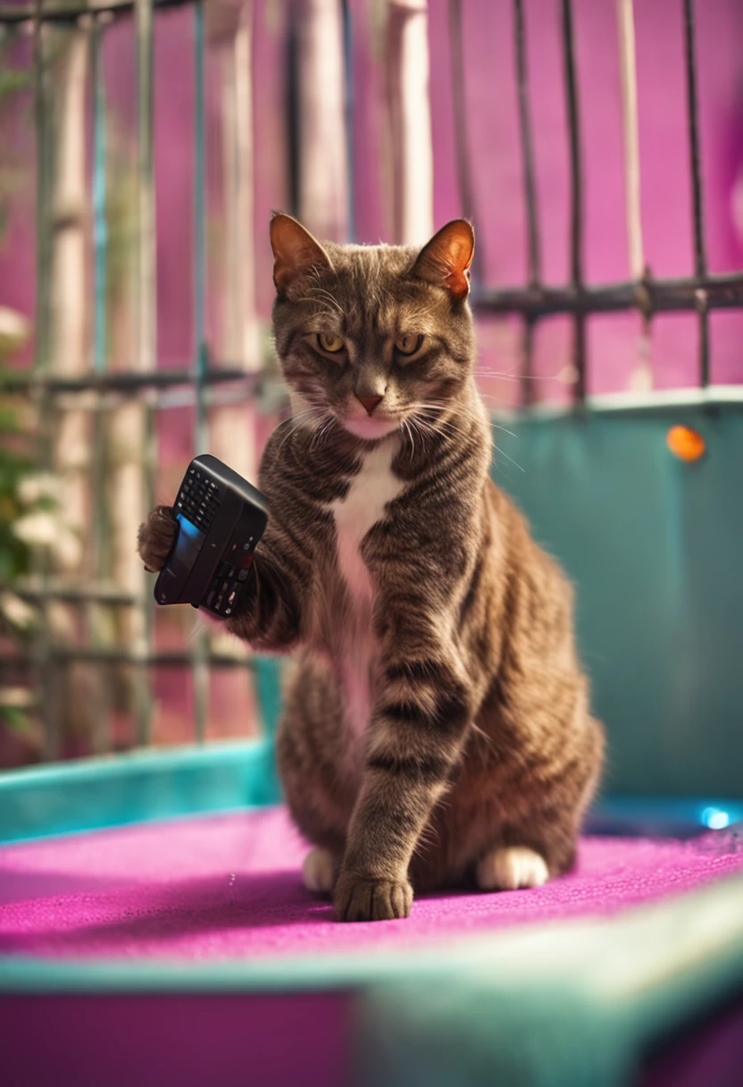 a cat holding a cell phone