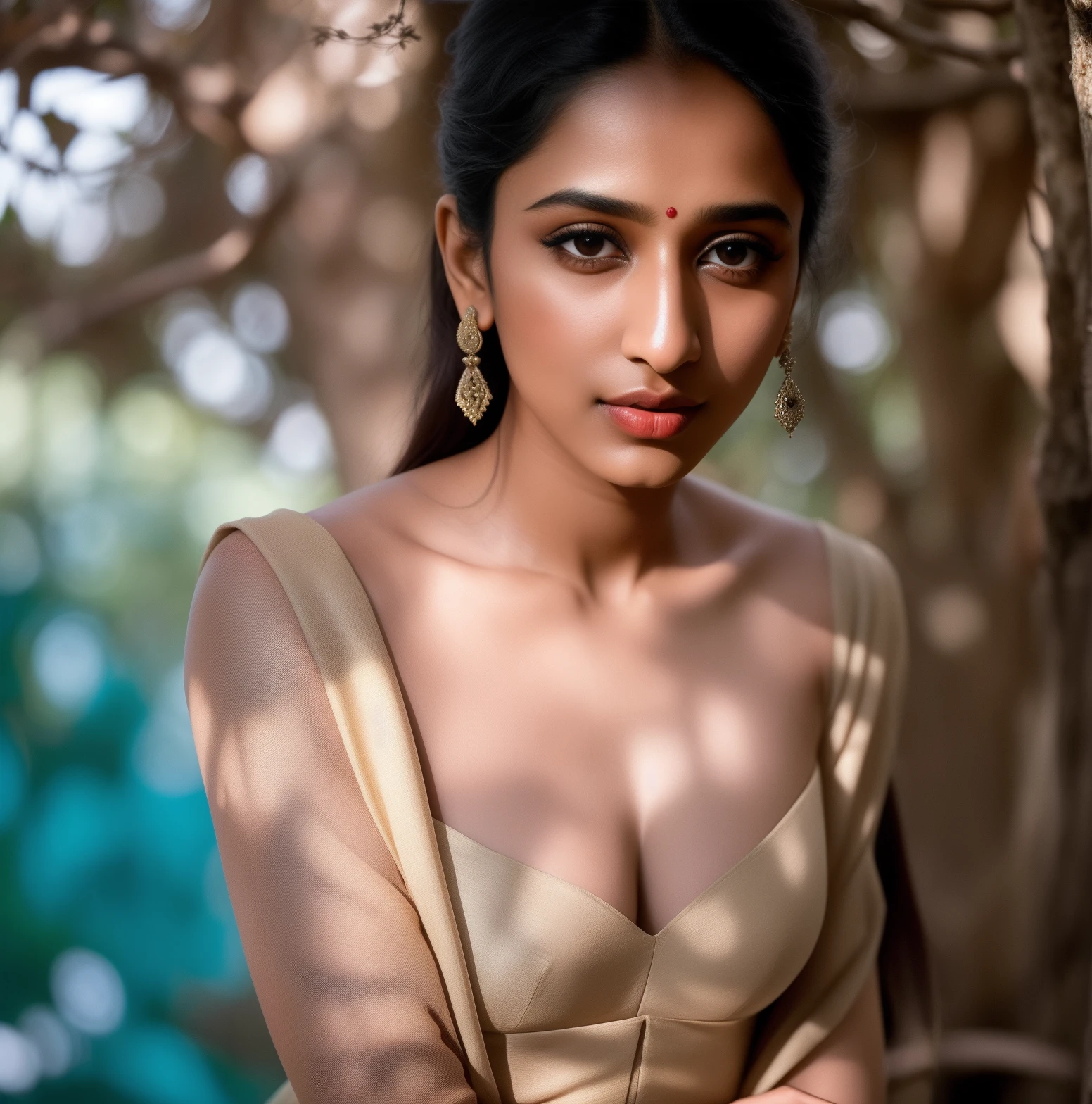 Dappled Light, photo portrait of a female indian model , intricate pencil sketch mugshot of youndg indian model:: shraddha kapoor, shraddha kapoor, stunning interpretive visual,, colorful, realistic eyes, dreamy magical atmosphere, (skin texture), (film grain), (warm hue, warm tone), cinematic light, side lighting, big breast, natural, dark red lips, pale_skin, good looking,