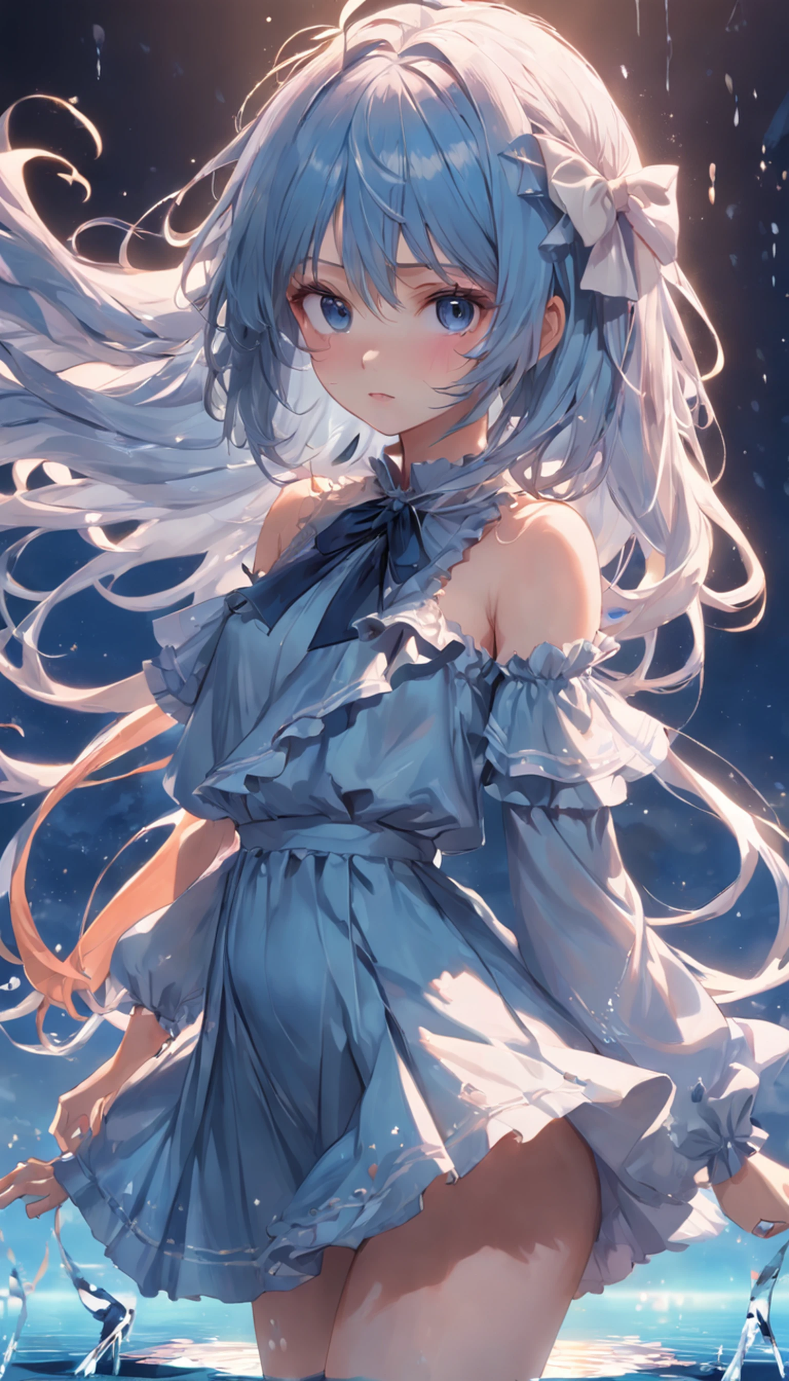 (masterpiece), (highest quality), (Very detailed),(Fluffy hair),(shape), (1 girl), (Kindergarteners)Detailed and beautiful eyes,Delicate beautiful face,floating,(High saturation)(The Shining),Panty shot,Are crying,Looking down on