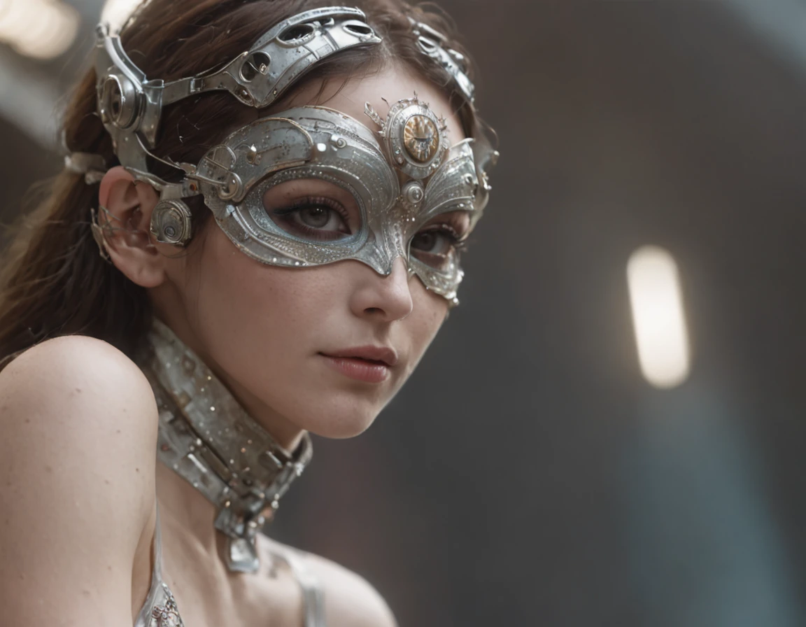 offcial art, Unity 8k wallpaper, ultra - detailed, Beautiful and aesthetic, Beautiful, tmasterpiece, best qualityer, .primitive, super thin photo, 超高分辨率, Fotorrealista, rays of sunshine, full-body portraits, unbelievable beautiful, dynamicposes, delicated face, vibrant eyes, (the sideview), There are people in town wearing strange futuristic masks,Wear extravagant vintage fashion outfits,Men and women wearing alien makeup and old ornaments,With mechanical pets, wes anderson(Wes Anderson)Science fiction films of the 1960s, pastels colors, Rosa, Blue and green, natural soft light, psychedelia, Strange futurist, foco nítido, intrinsic, Fujifilm 55mm film, highly detailed, Detal Face, Occupies detailed complex backgrounds, Messy, big breasts beautiful, milkyW, highly detailedskin, Realistic details of skin, Visible pores, foco nítido, volume fog, 8K UHD, SLR camera, high high quality, Particles for movie cameras, rendering, DL, Expand the metropolis in a retro-futuristic dystopia, look from down, semi transparent