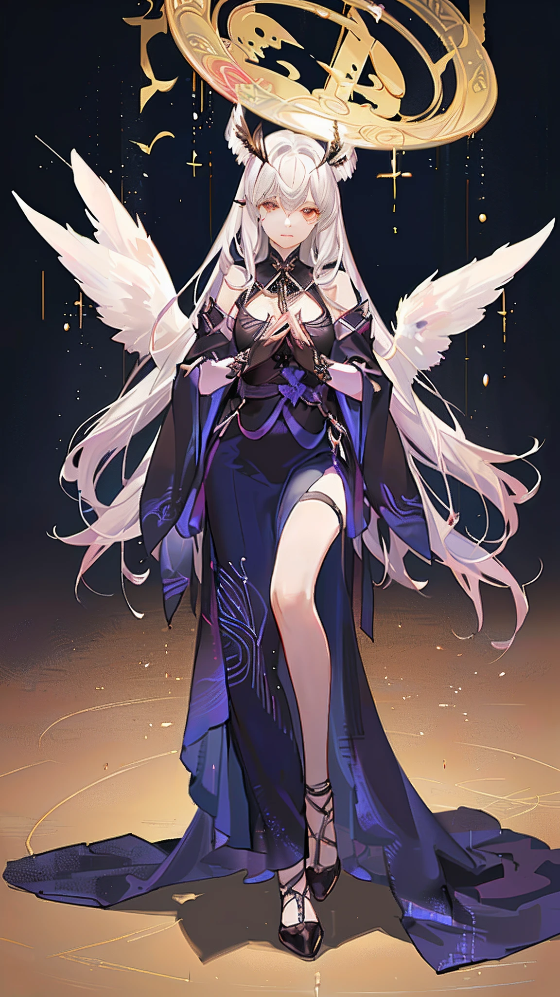 1 girl, solo, official art, unity 8k wall , ultra - detailed, prettify、Aesthetic, T Masterpiece, highest quality, photorealistic, female angel、white wings、Silver armor、Helmet with feather ornament、Long steel spear、Circle of Shining Angels、magic of light、Depth of bounds written, fantastic atmosphere, calm color palette, tranquil mood, Soft shading (zentangle、datura、tangle、tangle:0.7) abstract background、The most beautiful forms of chaos、elegance、Dark theme designed by brutalists