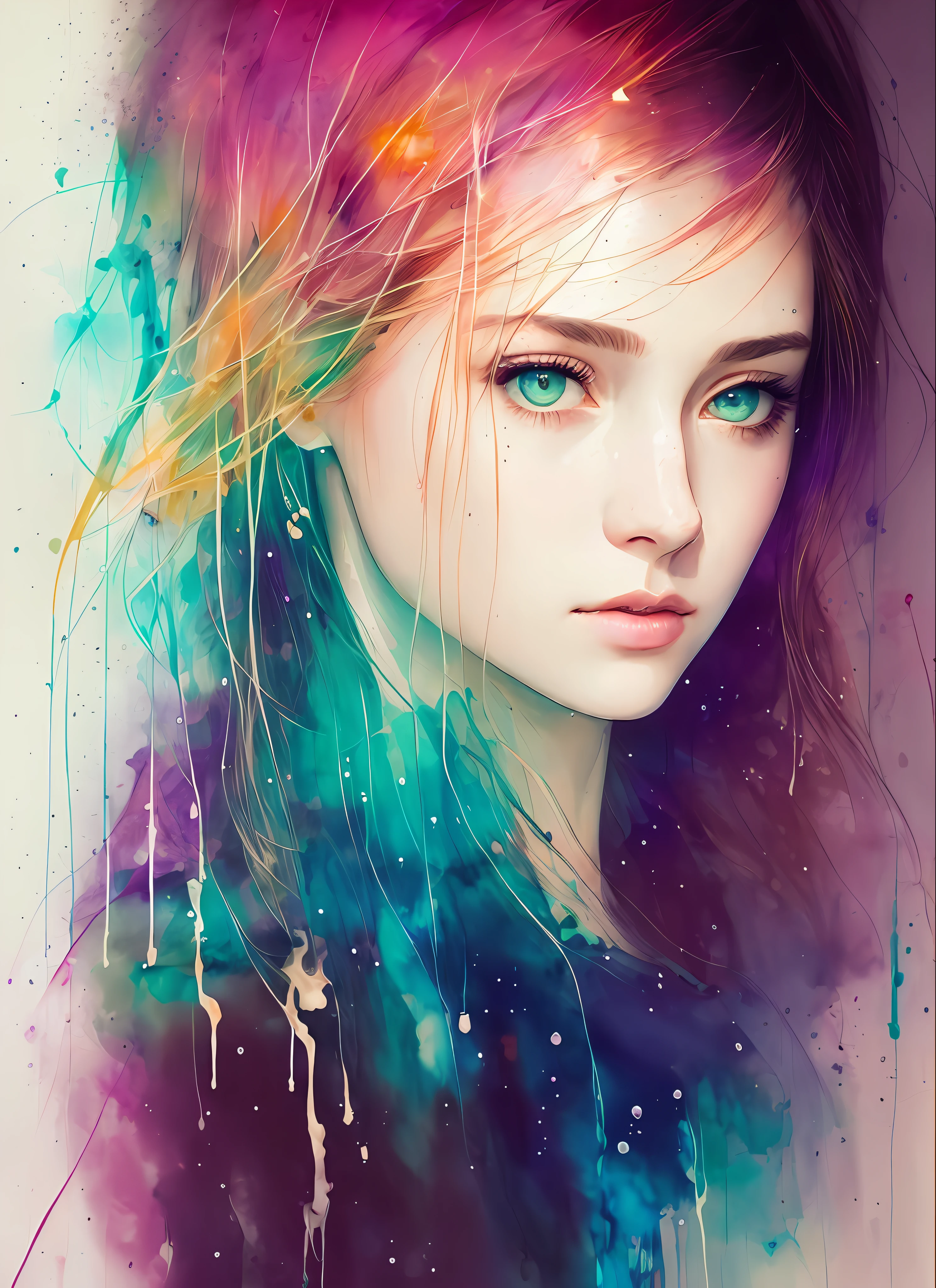 a woman by agnes cecile, luminous design, pastel colours, ink drips, autumn lights