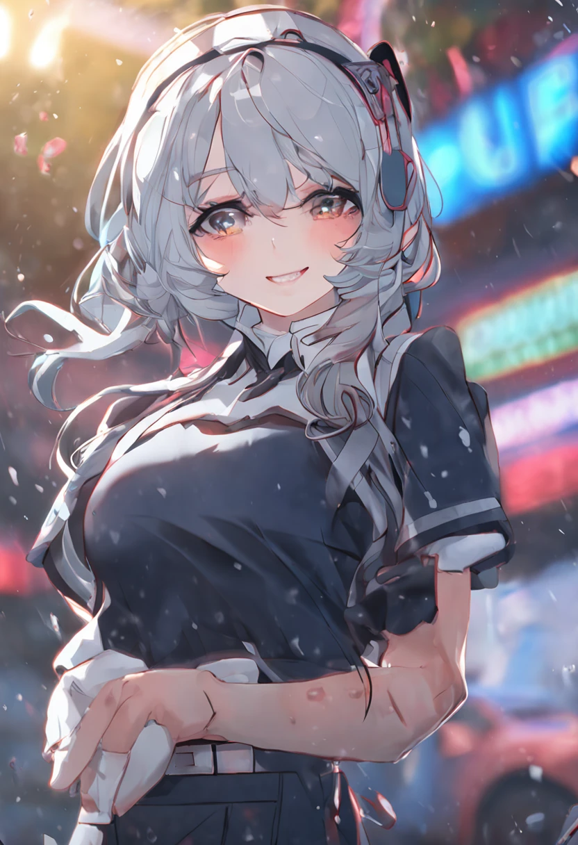 (8K), (Best Quality: 1.2), (Realistic), (Photorealistic: 1.37), Ultra High Definition, 1 Girl, Cute, Smile, Closed Mouth, Beautiful Details, Beautiful Nose, Full Body, Damp Wet Hair blue neon, Colossal Dalsefo, Pork, School Uniform, Thighs korean k pop looks