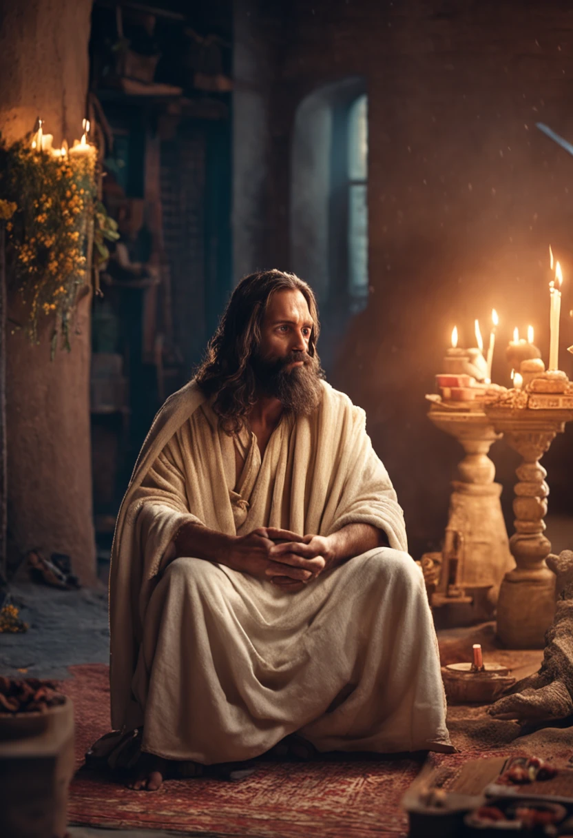 Jesus, dressed in a white robe and a long beard, lovingly sat around with children and played 369 games