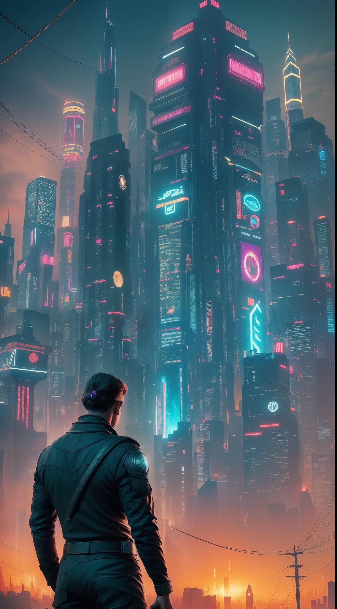 An intricate dramatic portrait,The beautiful, Sci-fi (medieval fantasy)1.2 Overlooking the futuristic city from the top of a rocky hill, cinematic shot from the film, Blade Runner 2049, altered carbon, (analogue style)1.3 (Film grains)1.3, (best qualityer, hiquality, intricately details, tmasterpiece, cinematic ligh), The is very detailed, Saturated colors, 64k, Full-HD, poster for