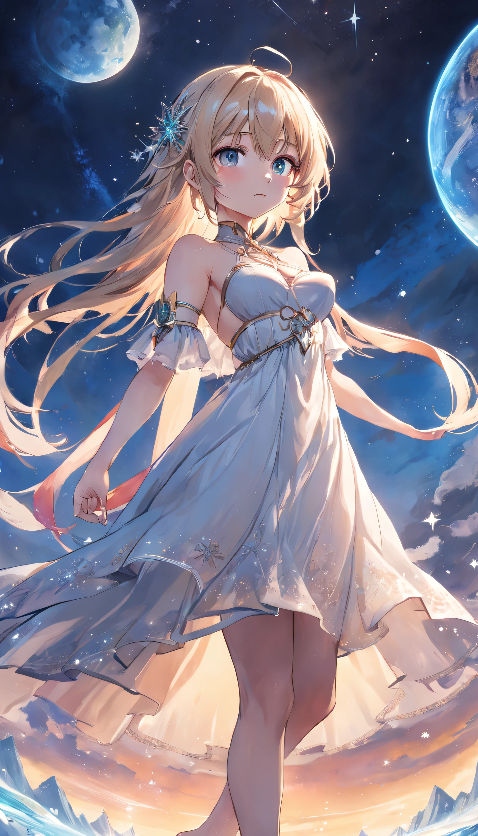 ,((highest quality))),8k,((masterpiece)),(Very sophisticated and beautiful), A completely naked girl emerges from the sea, The completely naked swan princess of Russian mythology, Beautiful calm face, blue eyes, Long blonde hair braided, Moon braid at the back of the head, With a kokoshnik crown on his head, Loving eyes, Half-laugh, A gentle expression appeared, Background seascape and sunlight, Seagulls in the sky, full length, realism,Completely naked,topless,