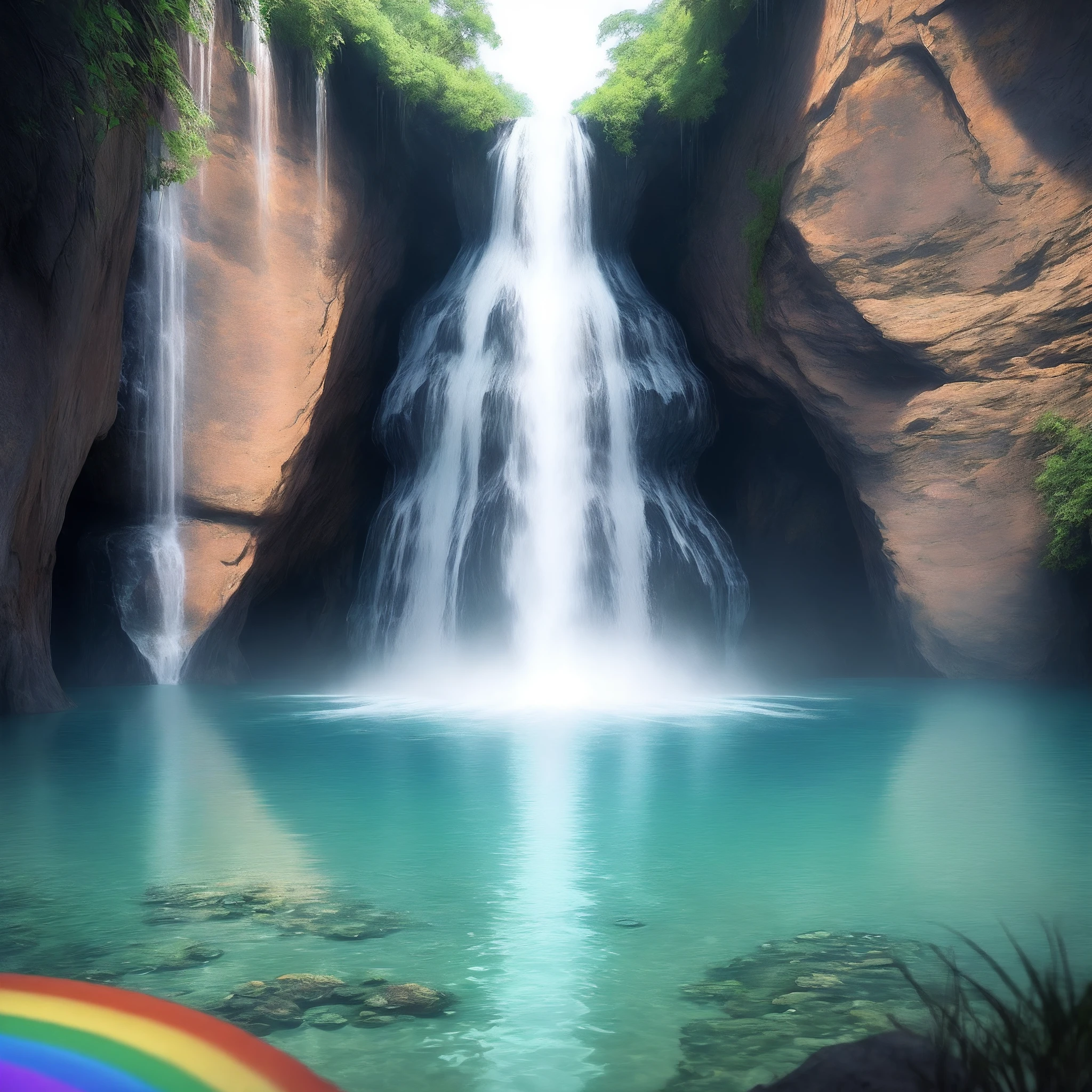 waterfalls, Point Under Water, dia, arco iris, araras