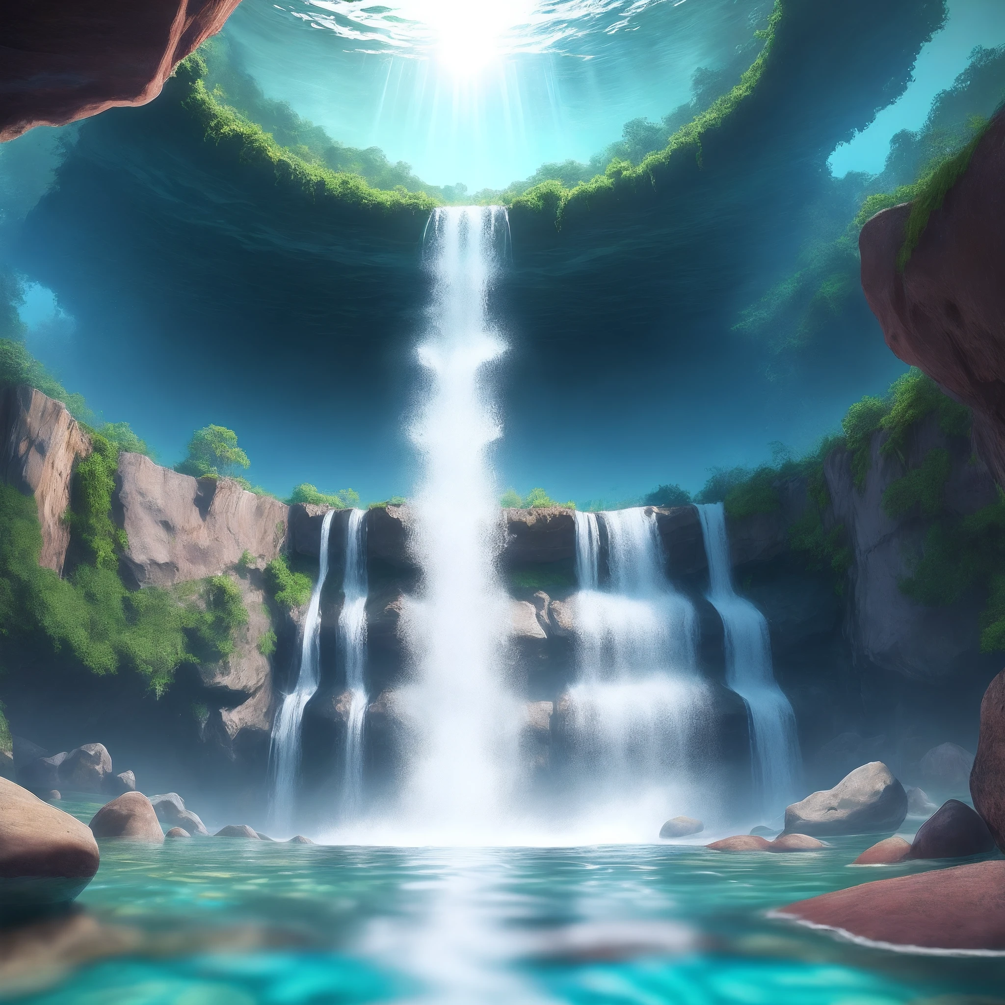 waterfalls, Point Under Water, dia, arco iris, araras