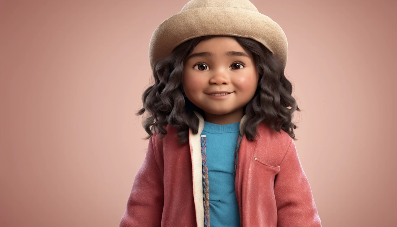 highly detailed 3D render cute peruvian kid, soft smooth textures, blue color gradient in background.