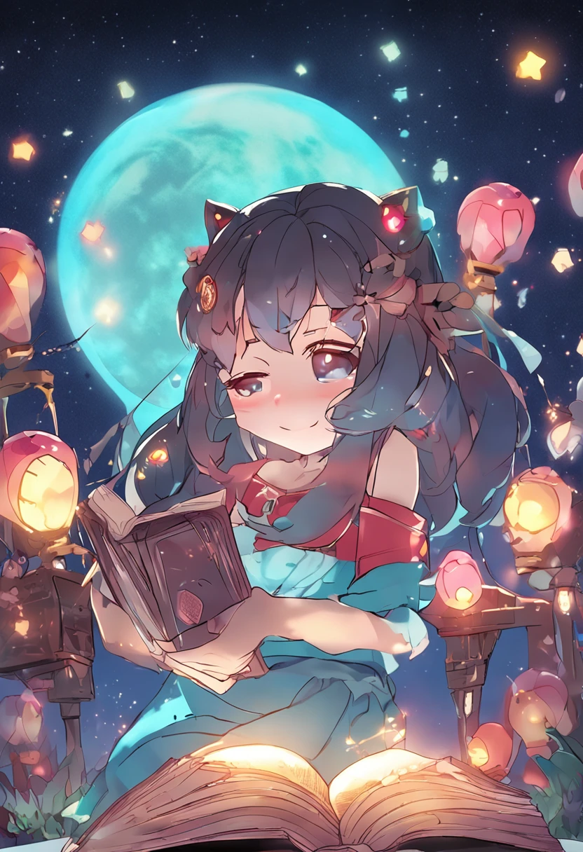 Collage,  fantasy, 32-bit, 35-70 mm,logo, emphasis lighting, spectral color, pencil drawing, The book effect, anime big breast, cheesy, Cute panda illuminated by a million stars on winding paths
