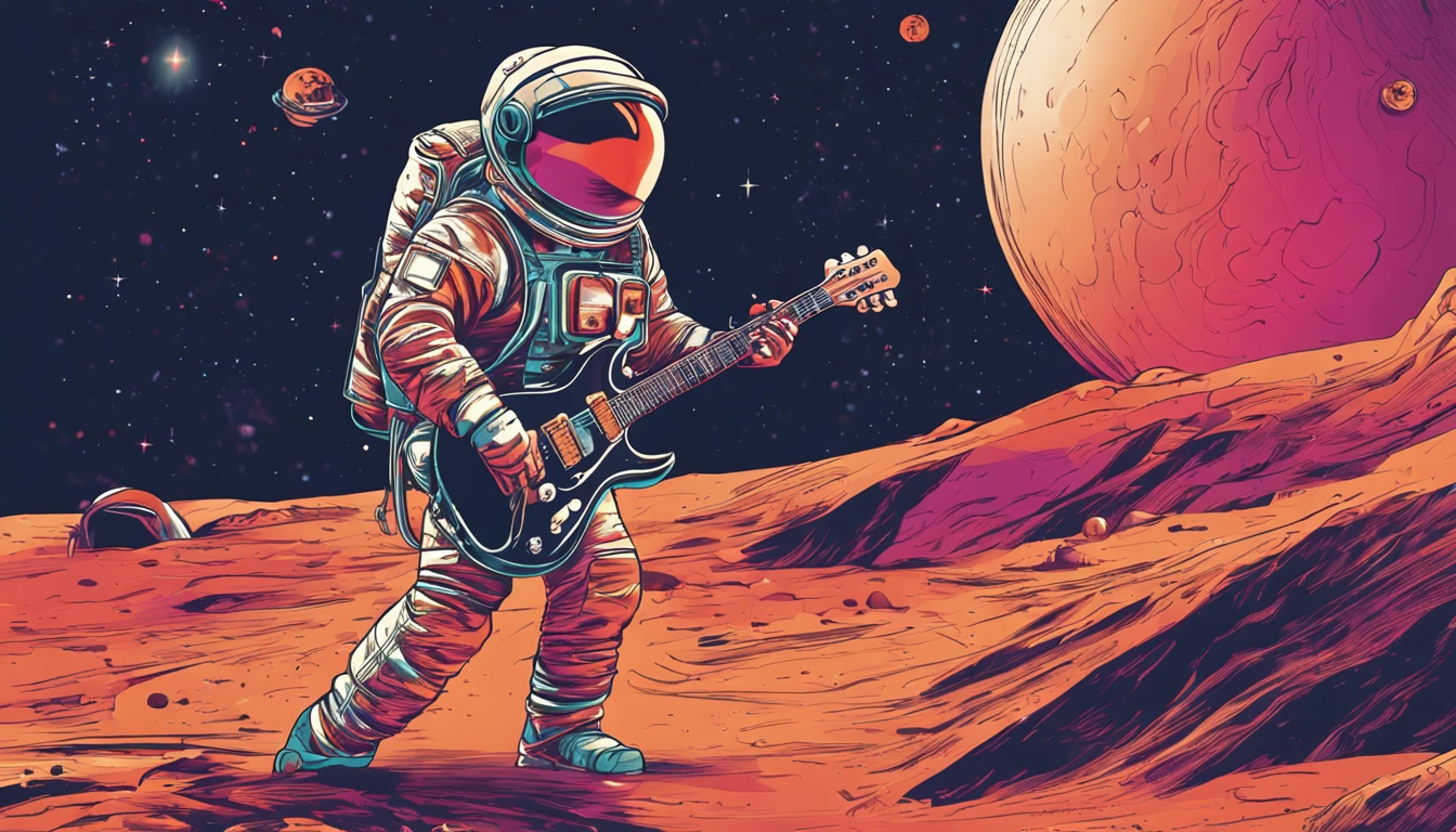 (Detailed description) Astronaut in sunglasses playing an electric guitar of model Les Paul