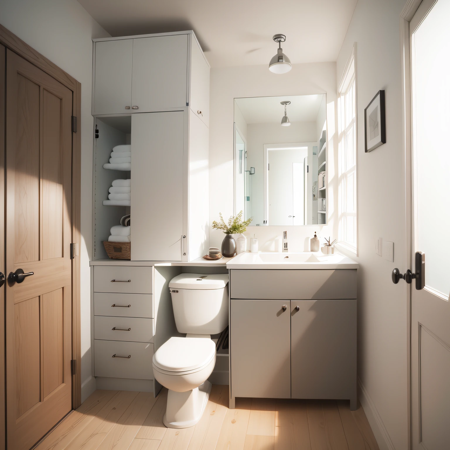 scandi bathroom with Storage Niche and Storage Cabinets