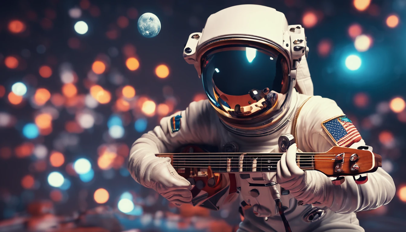 (Detailed description) Astronaut in sunglasses playing an electric guitar of model Les Paul