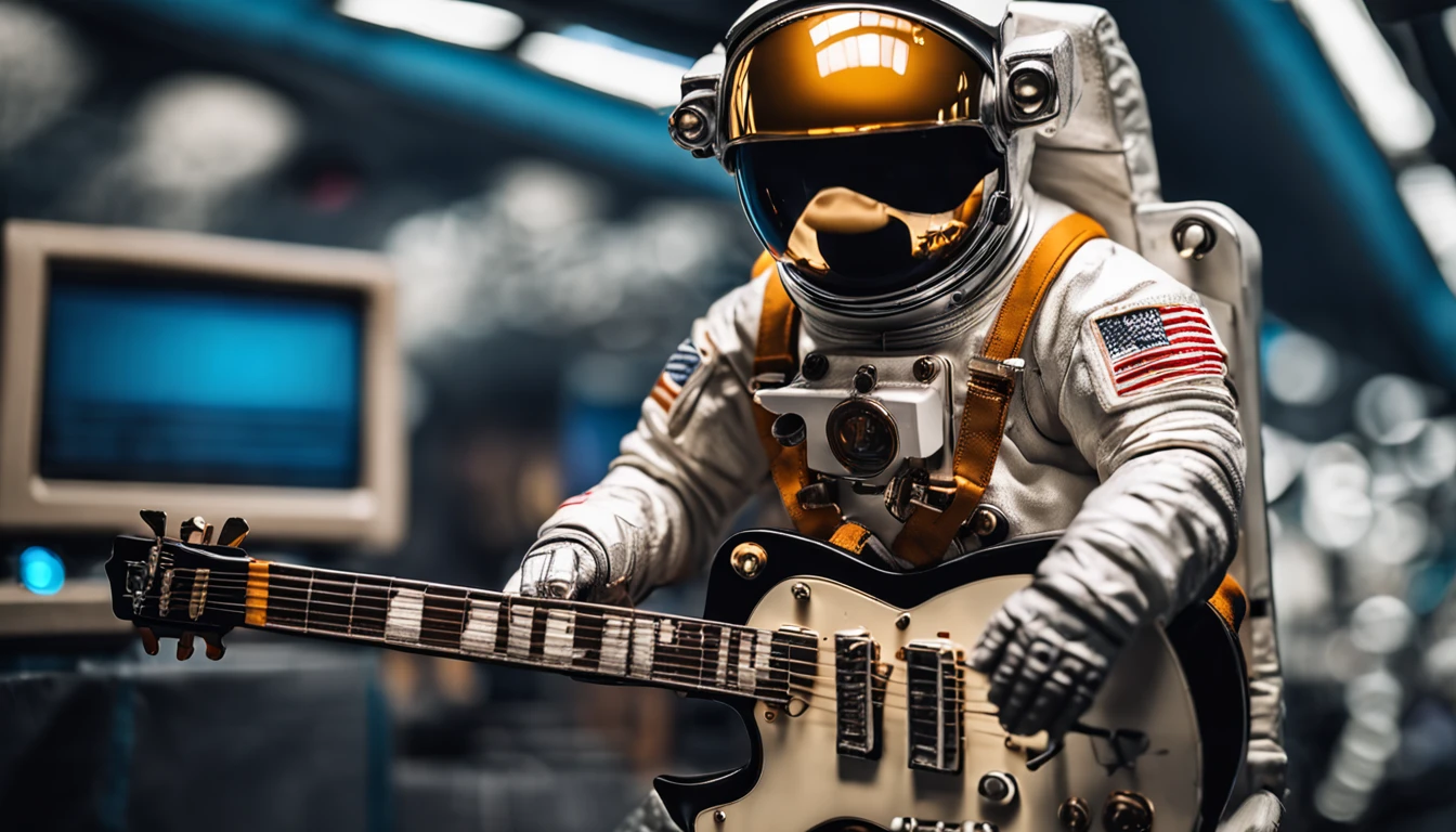 (Detailed description) Astronaut in sunglasses playing an electric guitar of model Les Paul