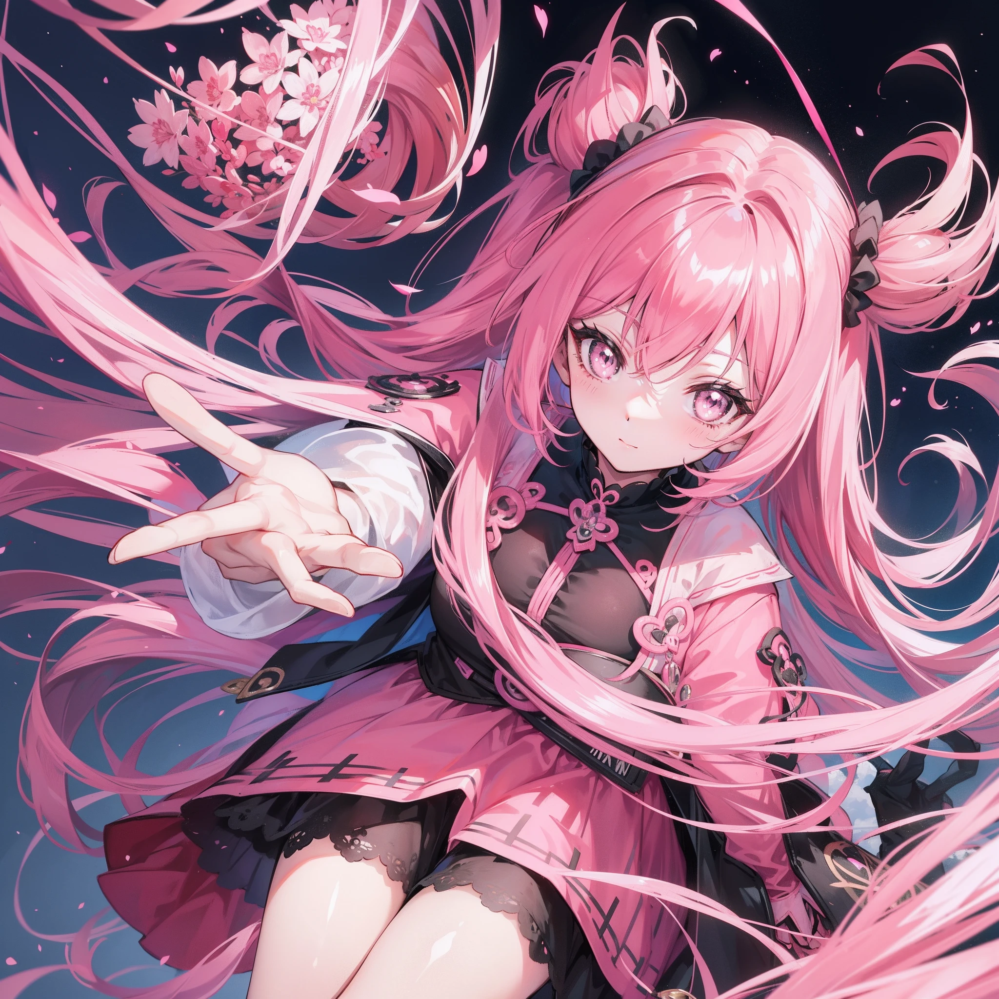 Black-pink hair, Charming pink love pupils, Daji wearing a pink and black dress