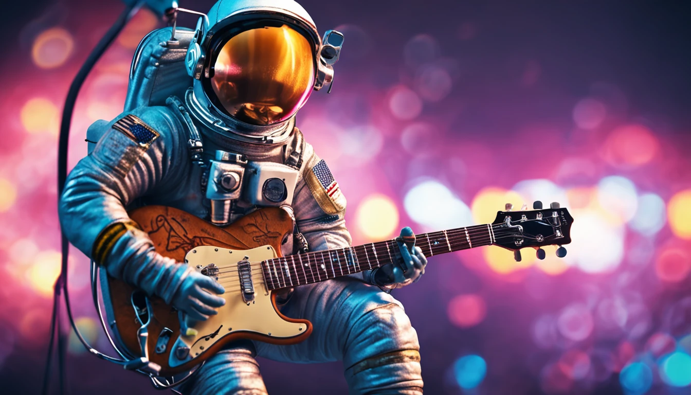(Detailed description) Astronaut in sunglasses playing an electric guitar of model Les Paul