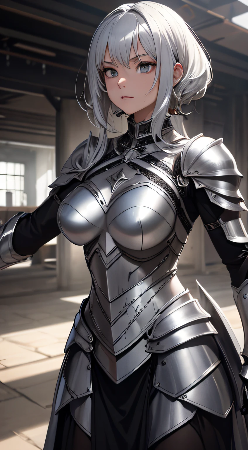 wearing an intrincate silver armour