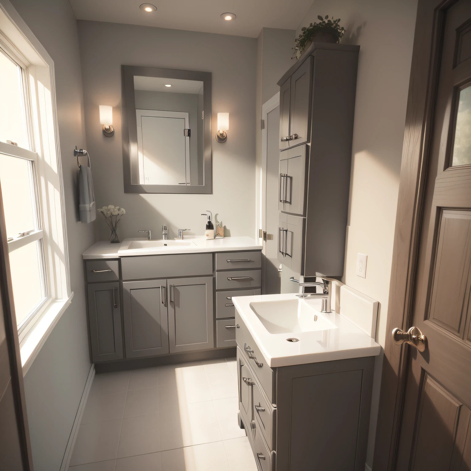 grey cabinets bathroom with  Plumbing Fixtures
