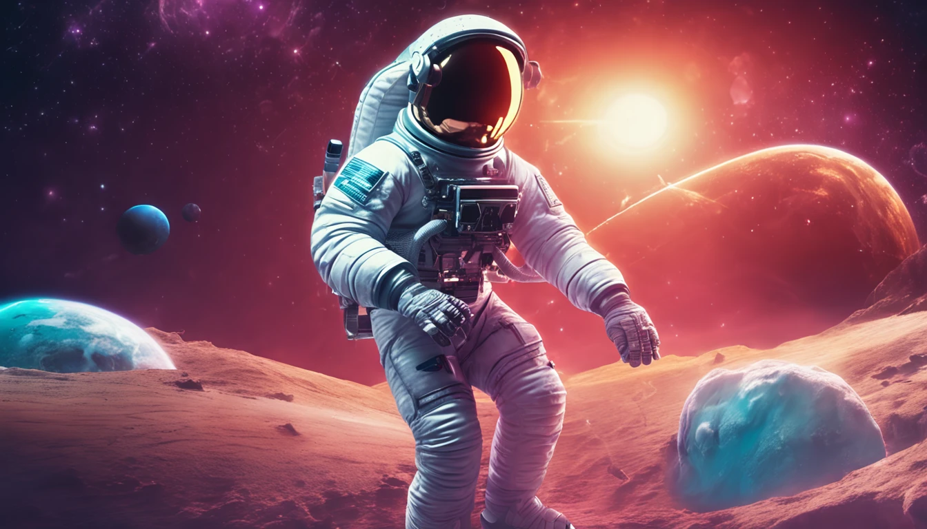 (Detailed description) Astronaut in sunglasses playing an electric guitar of model Les Paul