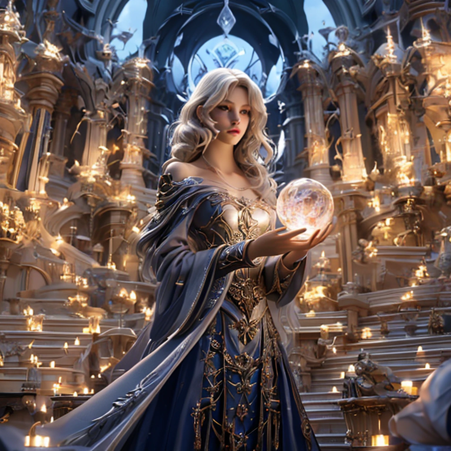 Um paladino inspirador vestindo armadura dourada, wielding a sword imbued with radiant light, e segurando um escudo gigante dourado. The paladin's blue eyes sparkle with determination as they navigate the dark and mysterious cityscape. O brilho da espada do paladino ilumina os arredores, revealing intricate details and adding a cinematic touch to the composition. The overall aesthetic captures the beauty and depth of the scene, reminiscente da fotografia Fujifilm.