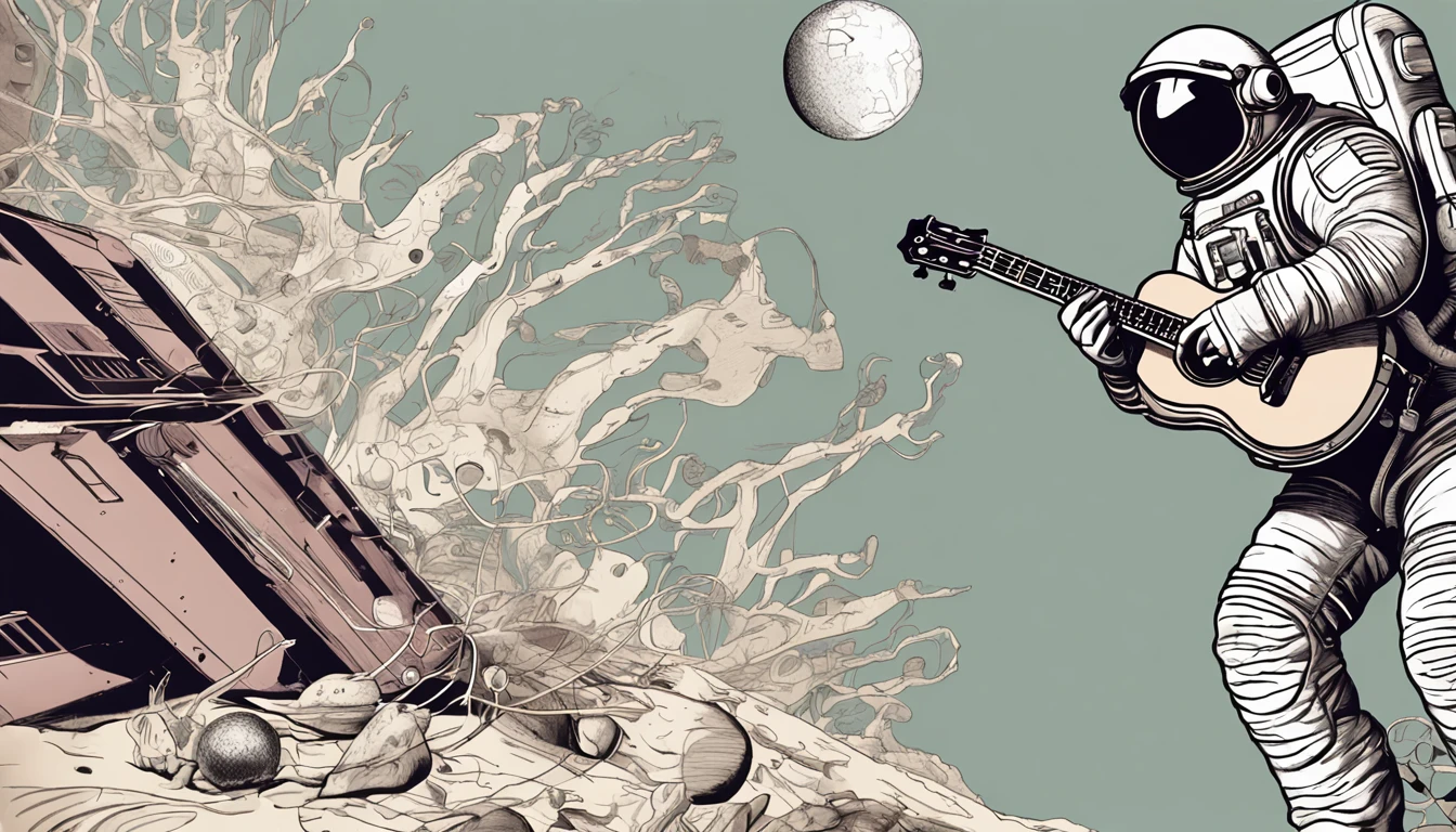 (Detailed description) Astronaut in sunglasses playing an electric guitar of model Les Paul