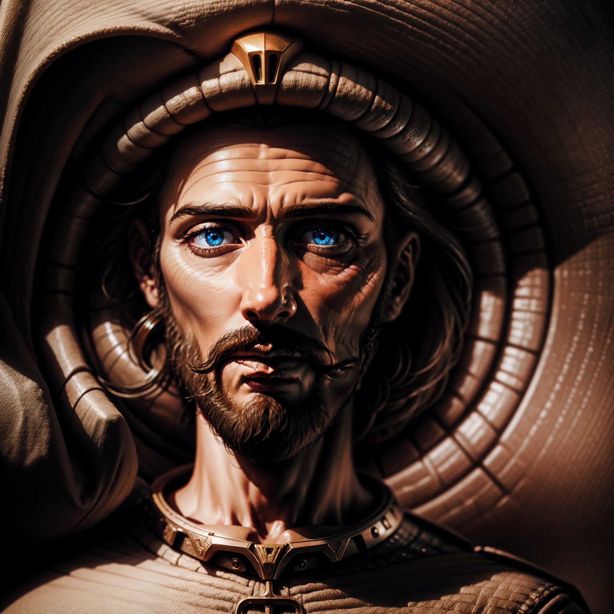 (extremadamente detallado, obra maestra, La mejor calidad), Estilo oscuro, intense illumination. templario. armadura medieval, rostro con arrugas, lengua larga, tentacle, deforme, imagen submarina, pico de pulpo amenazante. manchas de tinta. Rococo composition. Luz de caravaggio